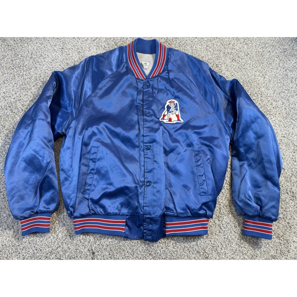 Vintage New England Patriots Satin Jacket Men Large Blue Chalk Line Football NFL